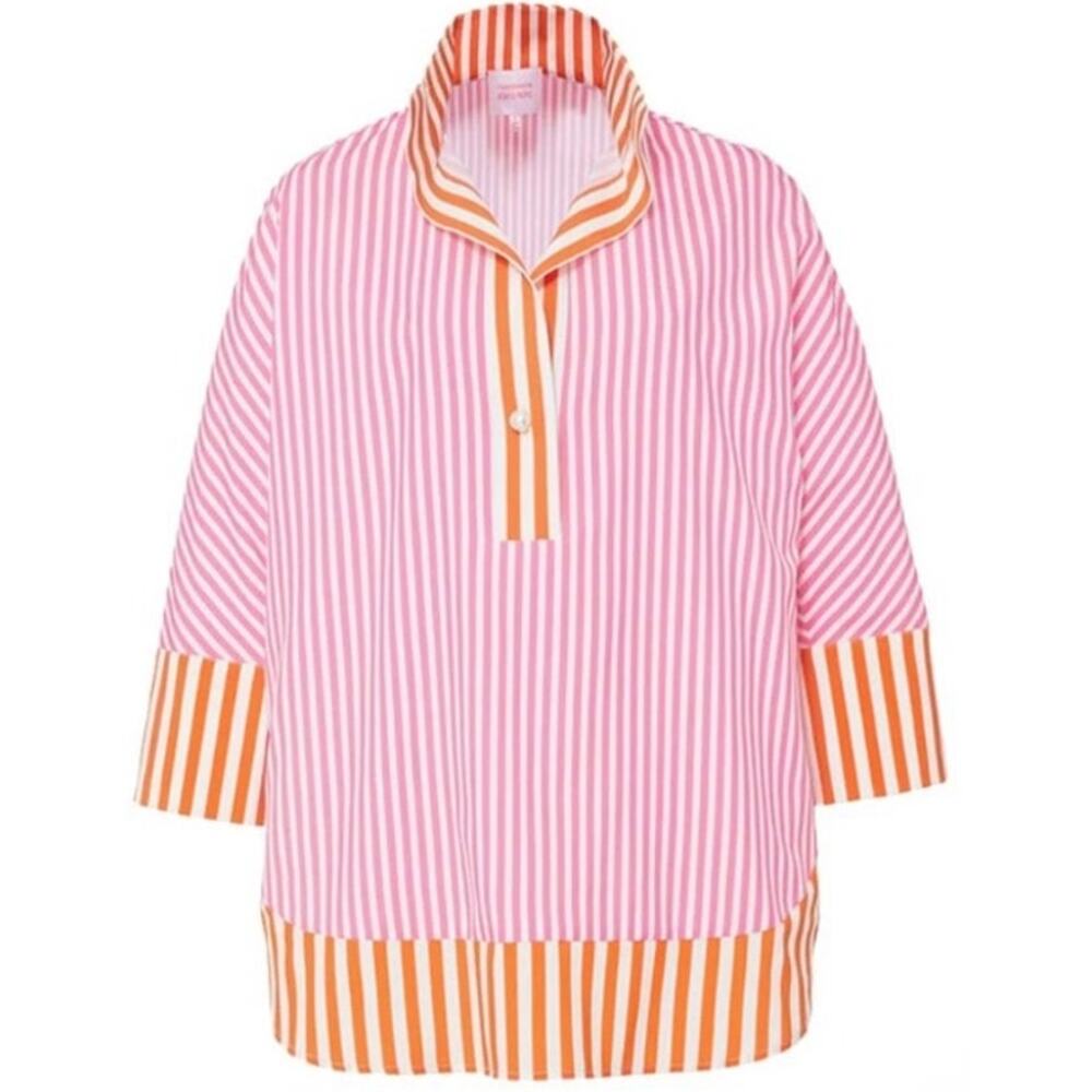 Tuckernuck Pink and Orange Striped Popover Blouse